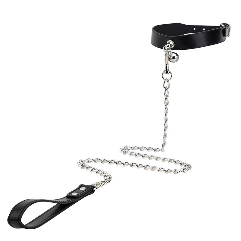 Image of Erotic SM props leather collars adult products alternative that dog bell collar leash leash is popular in Europe